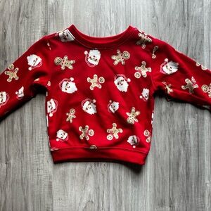 Holiday Time Red Kids Sweater with Santa and Gingerbread Print - size 12 months